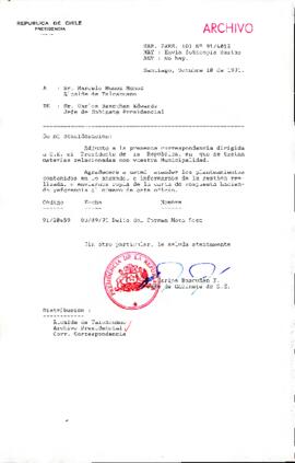 [Oficio del Jefe de Gabinete Presidencial dirigido al Alcalde de Talcahuano, Sr. Marcelo Muñoz]