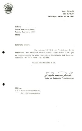 [Informa que carta fue remitida a Ministerio del Interior, mediante Of. GAB. PRES. (0) 91/815]