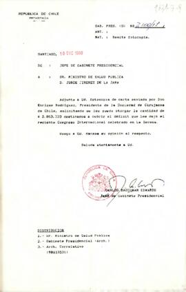 [Carta enviada por Don Enrique Rodríguez, Presidente de la Sociedad de Cirujanos de Chile]