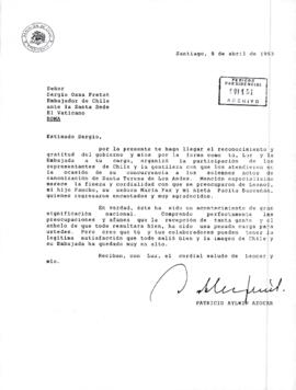[Carta del Presidente Aylwin al Embajador de Chile ante la Santa Sede El Vaticano].