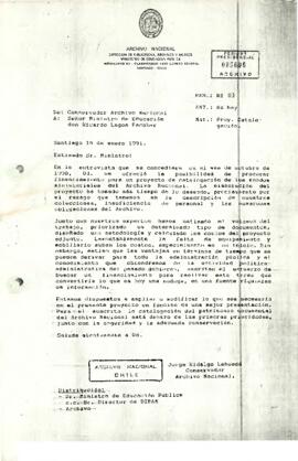 [Carta sobre Proyecto de Catalogación de Documentación Ministerial 1973-1990]