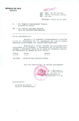 [Oficio Ord. N° 3826 de Jefe de Gabinete Presidencial, remite copia de carta]