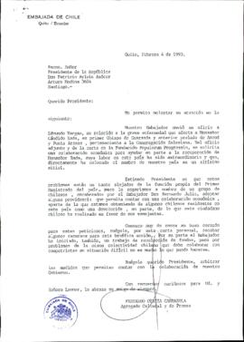 [Agregado de Prensa de Embajada de Chile en Ecuador, solicita ayuda económica para colaborar en gastos médicos de Obispo]