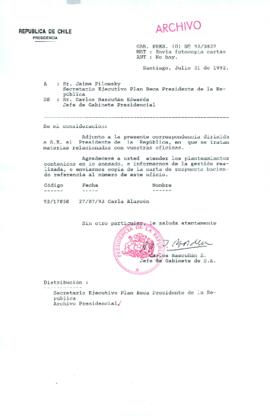 [Oficio Ord. N° 3827 de Jefe de Gabinete Presidencial, remite copia de carta]