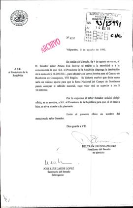 [Oficio N° 4797 de Senado, solicita financiamiento para compra de carros de Bomberos de Concepción]