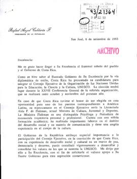[Presidente de Costa Rica solicita apoyo a la candidatura para integrar el Consejo Ejecutivo de UNESCO]