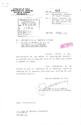 [Oficio Ord. N° 625 de Intendente de Atacama, remite informe]