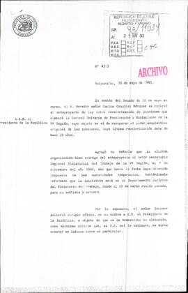 [Oficio N° 4313 de Senado, remite intervención de Senador González Márquez  y solicita información]