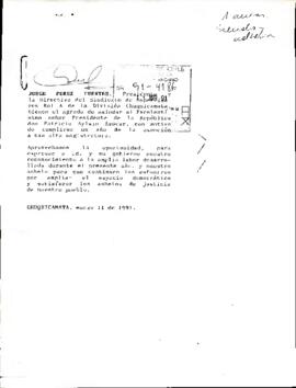 [Carta de felicitaciones del Presidente de la Directiva del Sindicato de la División Chuquicamata]