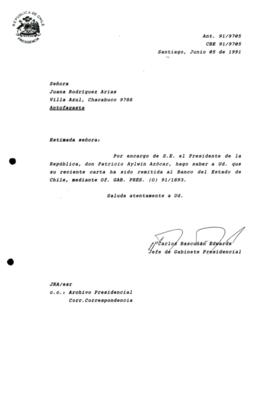 [Informa que carta fue remitida a Banco del Estado de Chile, mediante Of. GAB. PRES. (0) 91/1893]