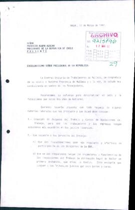 [Carta de la Central Unitaria de Trabajadores de la Provincia de Malleco dirigida al Presidente Patricio Aylwin, mediante la cual exponen problemáticas laborales de la zona]