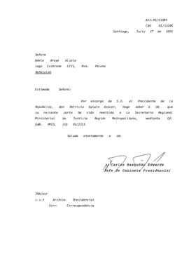 [Informa que carta fue remitida a SEREMI de Justicia RM, mediante Of. GAB. PRES. (0) 91/2515]