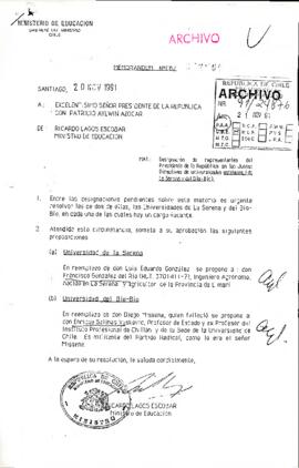 Designación de representantes del Presidente de la República en las Juntas Directivas de universidades estatales (de La Serena y del Bio-Bio)