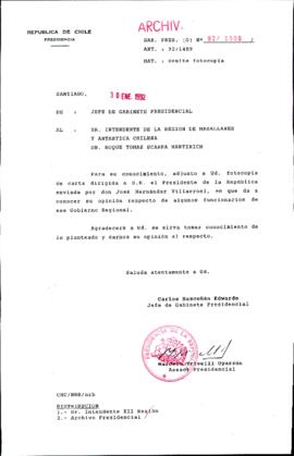 [Carta del Jefe de Gabinete de la Presidencia a Intendente de la XII Región]