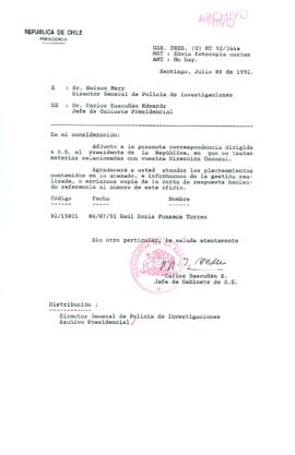 [Carta del Jefe de Gabinete de la Presidencia a Director General de la Policía de Investigaciones de Chile]