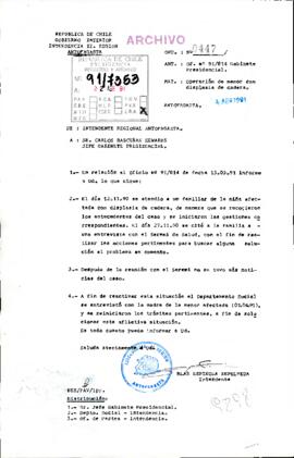 [Oficio del Intendente de la Región de Antofagasta dirigido al Gabinete Presidencial, mediante el cual informa gestión realizada en caso de particular]