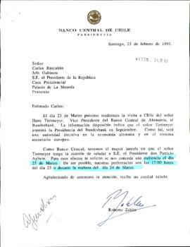 [Carta del Presidente del Banco Central de Chile]