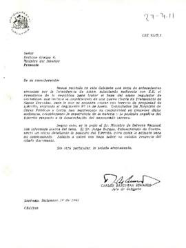 [Carta: respuesta a petición de audiencia a S.E El Presidente de la República,  de  Ministro del ...