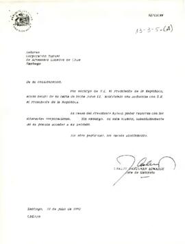 [Carta: acuso de recibo de solicitud y rechazo de audiencia, de Artesanos Lisiados de Chile]