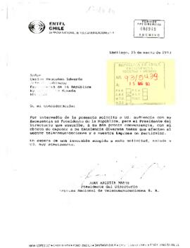 [Carta: petición audiencia a S . E El Presidente de la República,  de Empresa Nacional de Telecomunicaciones S.A.  ]