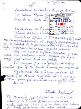 [Correspondencia de Petronila Machuca Calabrano al Presidente Patricio Aylwin Azocar]