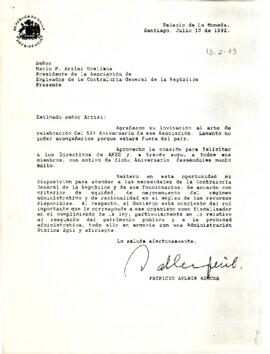 [Carta de rechazo de invitación a acto de celebración del 53° Aniversario de  la  Asociación Empleados de la Contraloría General de la República.