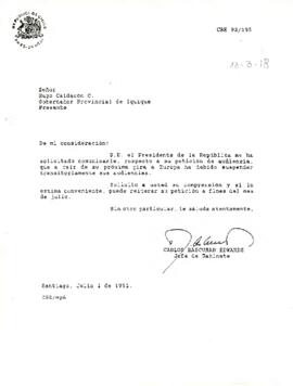 [Carta de rechazo de audiencia al Gobernador Provincial de Iquique]