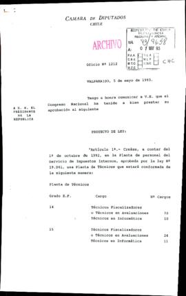 [Oficio N° 1212  de Cámara de Diputados, informa aprobación de proyecto de ley]