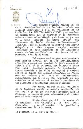 [Carta del Alcalde (S) de La Cisterna, Luís Meneses Villena]