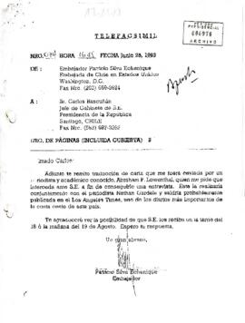 [Fax del Embajador de Chile en EE.UU., Patricio Silva Echeñique]