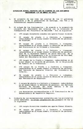 Situación actual proyecto de ley de plantas de los gobiernos regionales (30 de abril de 1993)