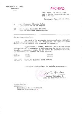 [Oficio  Gab. Pres. Ord. N° 2906 de Jefe de Gabinete Presidencial, remite copia de carta que se indica]