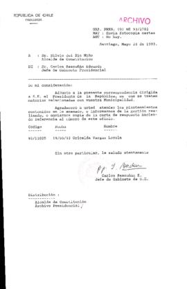 [Oficio  Gab. Pres. Ord. N° 2782 de Jefe de Gabinete Presidencial, remite copia de carta que se indica]