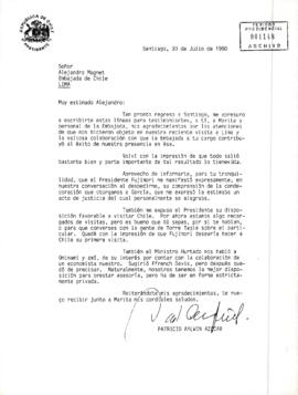 [Carta del Presidente Aylwin al Embajador de Chile en Perú, enviando agradecimientos por las aten...