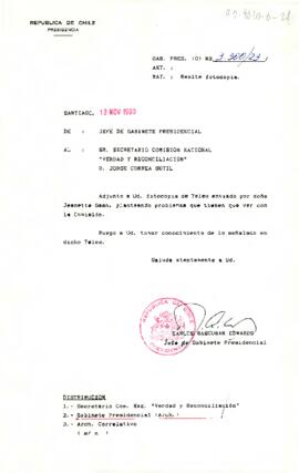 [Carta del Jefe de Gabinete Presidencial a Secretario Comisión Nacional de Verdad y Reconciliación, Jorge Correa Sutil]