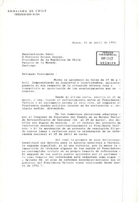[Carta del Embajador de Chile en la Federación Rusa al Presidente Aylwin, respecto de la situació...