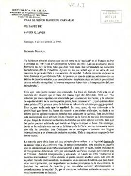 [Carta de Javier Illanes a Mauricio Carvallo sobre artículo editorial de El Mercurio]