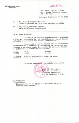 [Carta del Jefe de Gabinete de la Presidencia a Director General de Televisión Nacional de Chile]