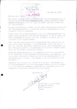 [Carta referente a caso de detenidos desaparecidos mapuches ocurridas en 1974]