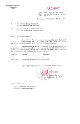 [Oficio Gab. Pres. Ord. N° 6023 de Jefe de Gabinete Presidencial, remite copia de carta que se indica]