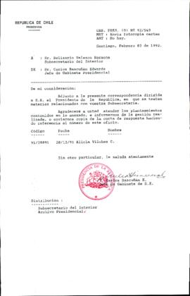[Carta de Jefe de Gabinete de la Presidencia a Subsecretario del Interior]
