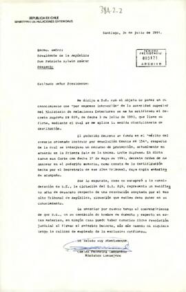 [Carta de Carlos Ferreira Cannobio anunciando al Presidente su destitucion].