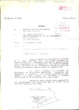 [Fax de Embajador de Chile en Jamaica, remite copia de carta]