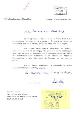 [Carta al Presidente Patricio Aylwin Azócar desde Portugal]