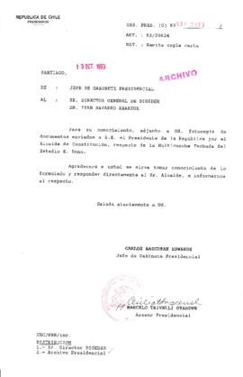 [Oficio Gab. Pres. Ord. N° 5293 de Jefe de Gabinete Presidencial, remite copia de carta que se indica]