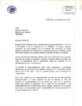[Carta del Senador Jorge Lavandero al Ministro del Interior].