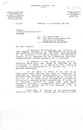 [Respuesta de Edmundo Eluchans y Cia. consulta relativa a la interpretación de las normas del Decreto N° 223 (Marina) del año 1968].