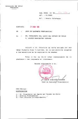 [Oficio del Jefe de Gabinete Presidencial dirigido al Presidente del Banco del Estado de Chile referente a solicitud de particular]