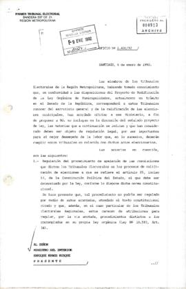 [Carta de los miembros de los Tribunales Electorales de la Región Metropolitana al Ministro del Interior].