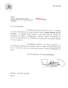 [Carta del Jefe de Gabinete de la Presidencia a Iglesia Asamblea de Dios Brasileña]